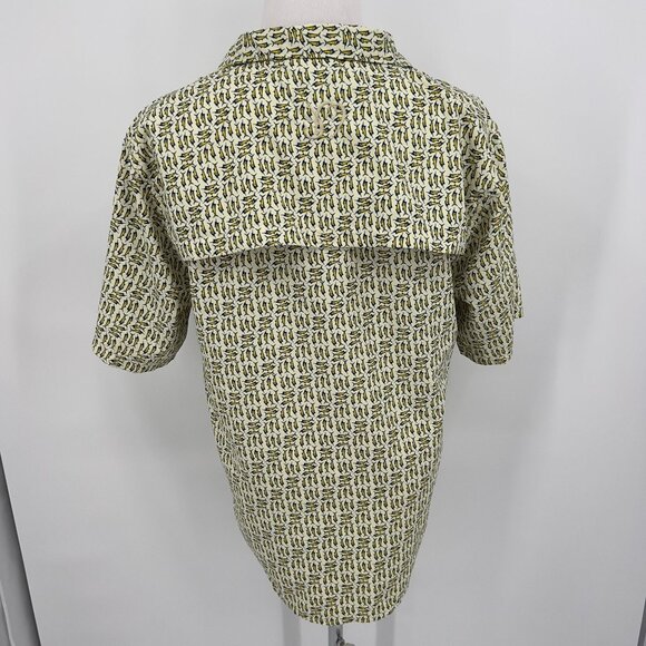 Joe Marlin Mens Large Short-Sleeve Button-Up Shirt Marlin Fish Print Yellow Blue - Picture 3 of 8